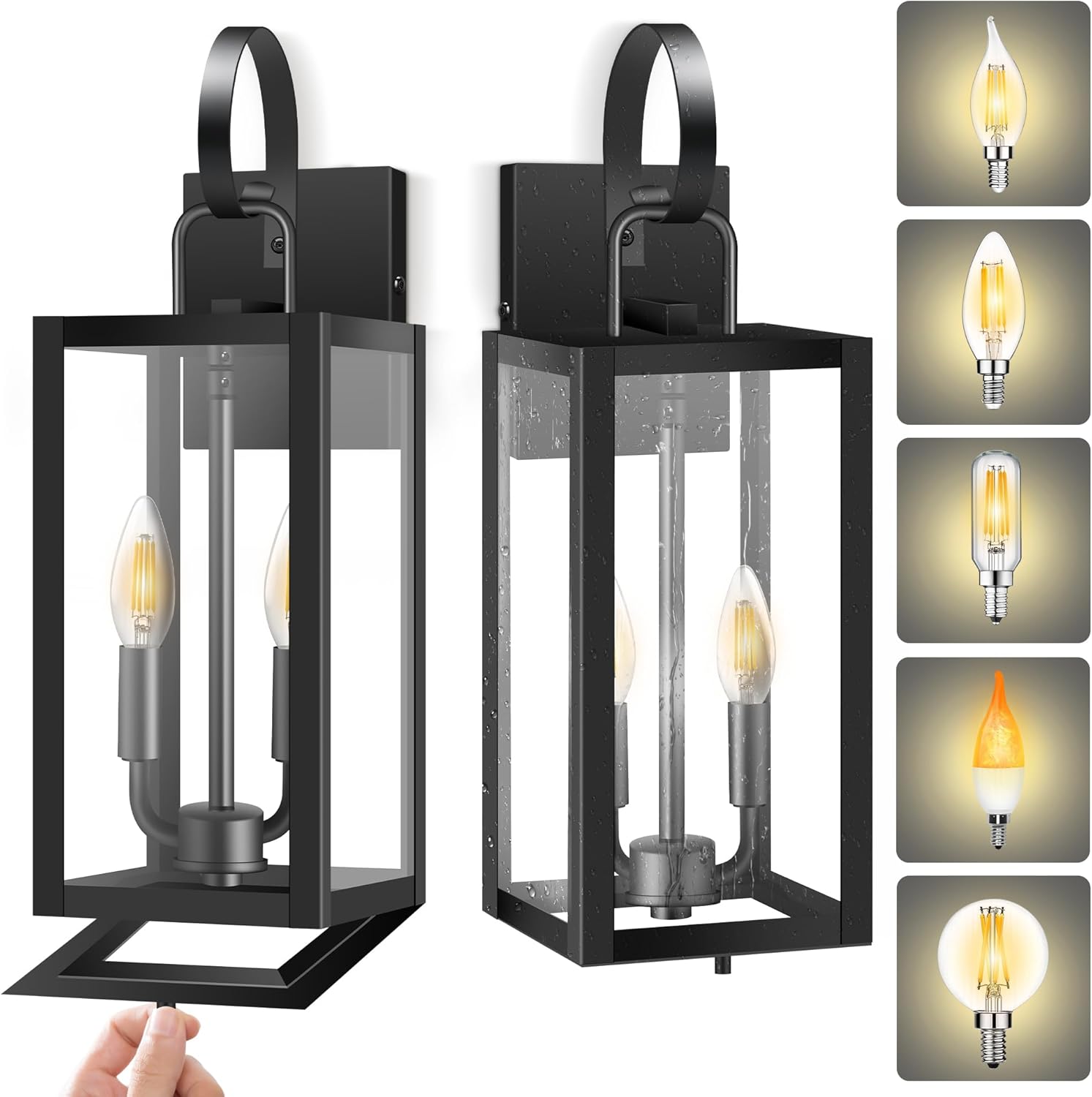 20'' Large Outdoor Wall Light Fixtures with Closed Bottom, 2-Pack Waterproof Porch Lights Outdoor, Anti Rust Modern Sconce Lights with E12 Socket, for Big House Garage Supermarket Factory