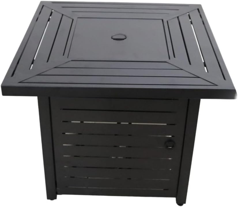 Outdoor Steel Propane Fire Pit Table with Powder Coated Finish and Lava Rocks for Backyard Patio Deck Use