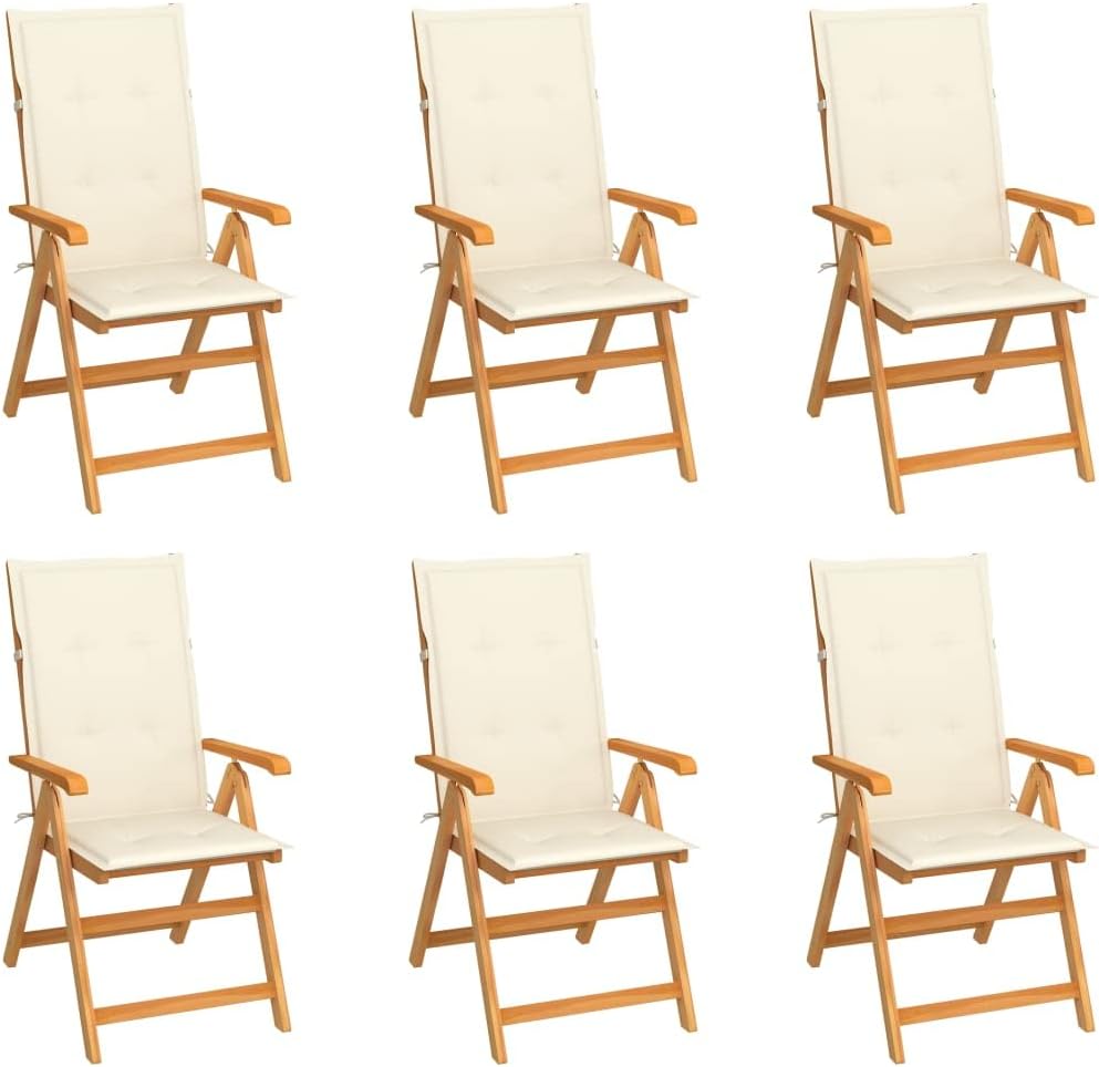 Patio Chairs 6 pcs with Cream Cushions Solid Teak Wood Outdoor Furniture, Outdoor Chairs