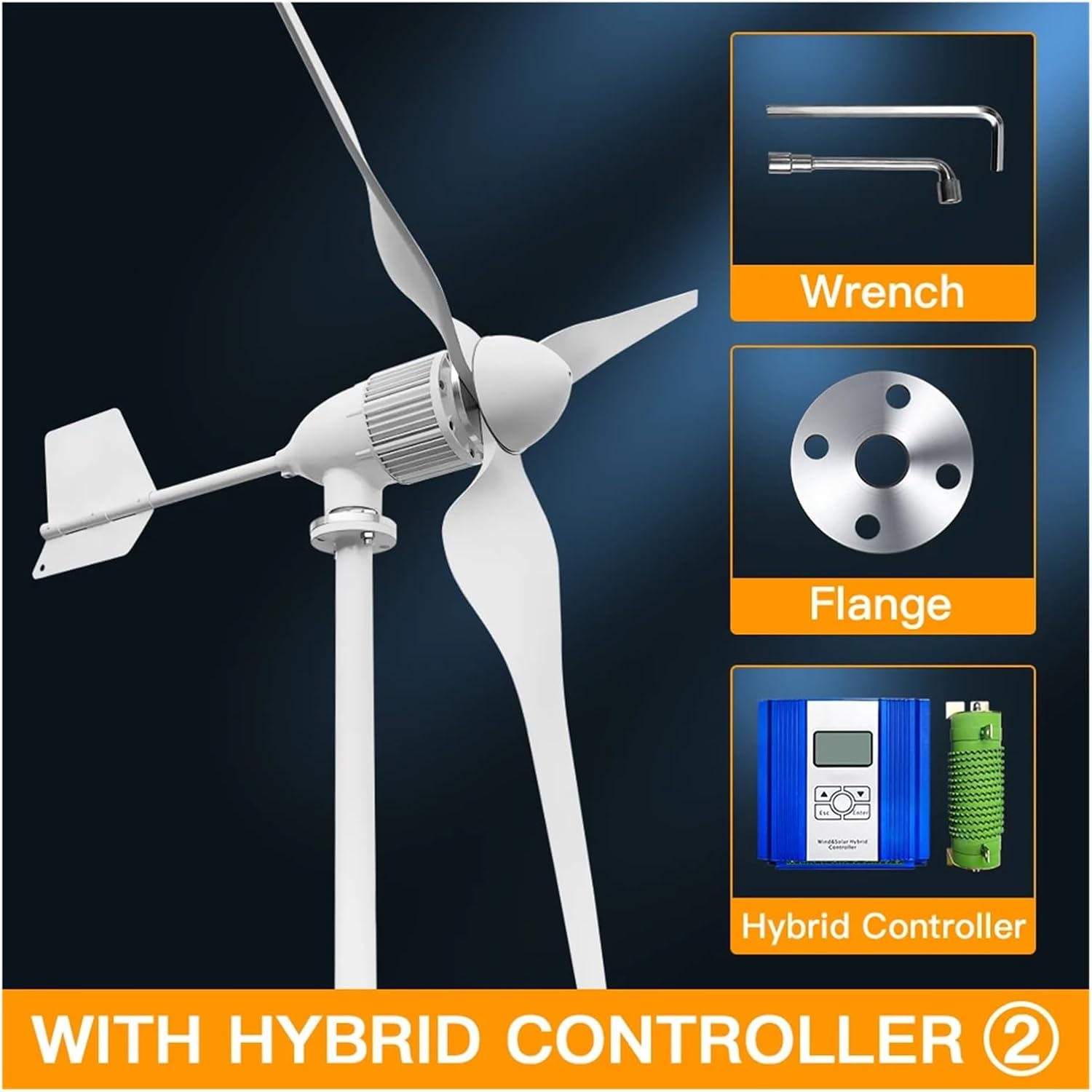 3KW 5KW Horizontal Wind Turbine Generators with Low Speed and Low Noise with Controller for Home Street Lighting Low Starting Speed for Home(5KW Hybrid Control,48V)