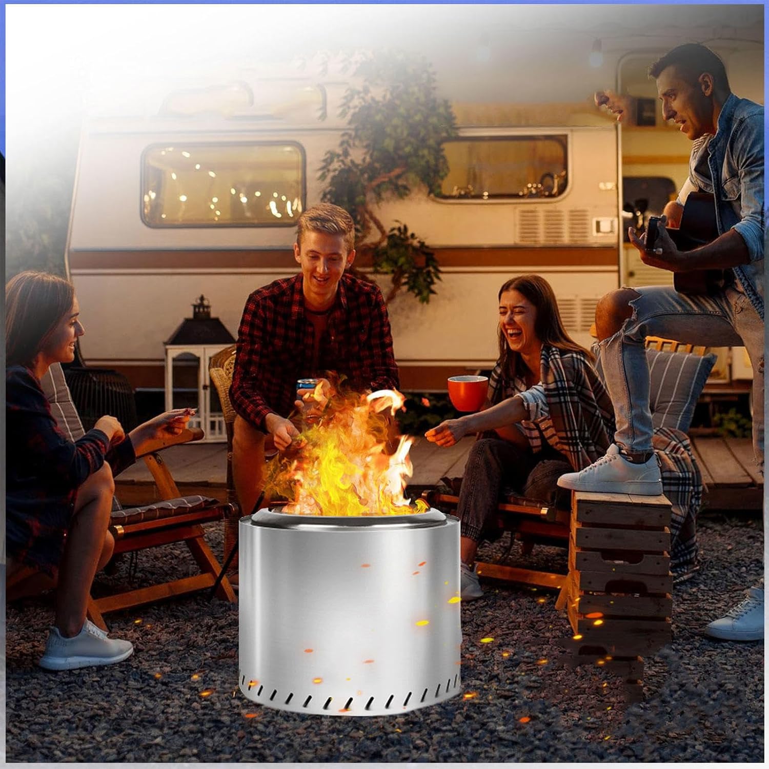 Smokeless Fire Pits 19.4 Inches Outside, Smokeless Fire Pit Grill Durable Stainless Steel for Wood Burning, Smokeless Firepit for Patio Garden,Camping,Backyard