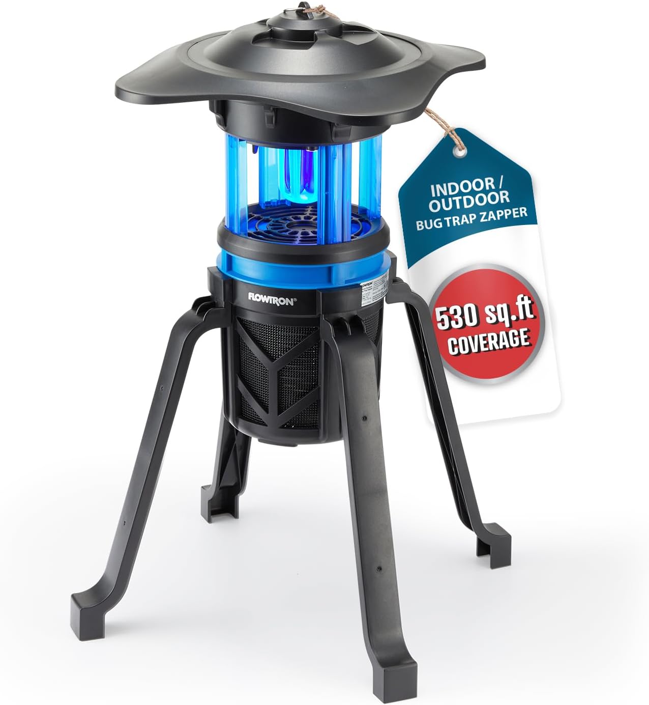 Flowtron Indoor Outdoor Bug Trap Zapper | Electric Insect Killer with UV Light & Fan | 800 Volt Stun Grid & 530 Sq Ft Coverage | Silent Mosquito, Fly, Gnat, Insect Trap for Patio, Yard, Home, Garage