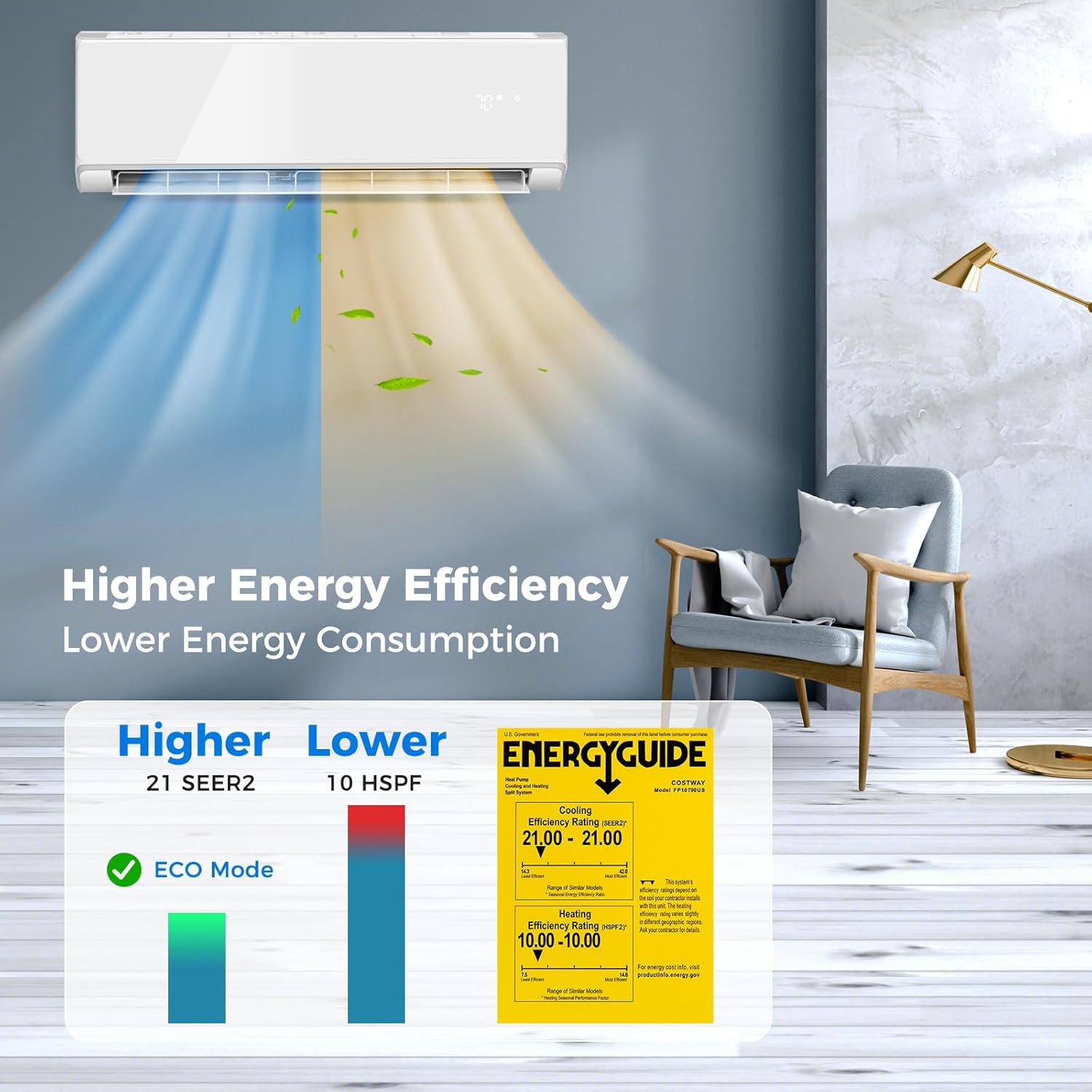 ARLIME 22000 BTU Wifi Enabled Mini Split Air Conditioner & Heater, 21 SEER2 208-230V Inverter AC Unit Cools Rooms up to 1500 Sq. Ft., Energy Efficient Split Wall AC w/Heat Pump & Installation Kit