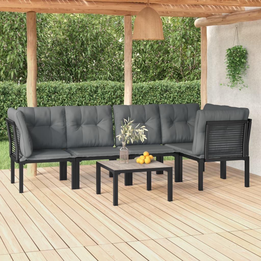 6 Piece Patio Lounge Set Black and Gray Poly Rattan,Elegant Patio Lounge Set: Comfortable and Weatherproof Outdoor Seating Patio Furniture, Outdoor Furniture Sets