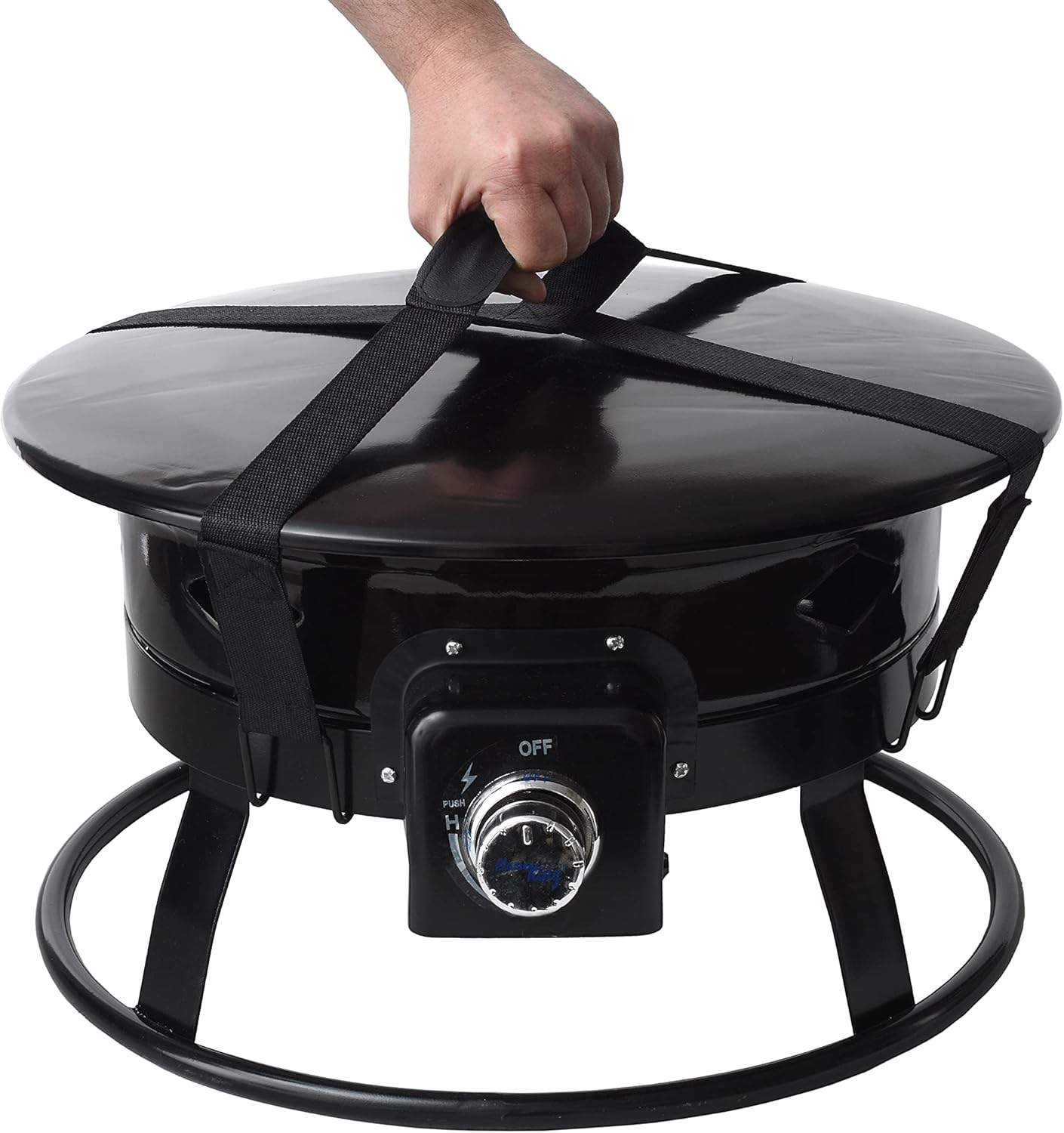 Flame King Smokeless Portable Propane Fire Pit Bowl, 19 inches, 58K BTU with Propane Grip Scale, Self Igniter, Cover, & Carry Straps for RV, Camping, & Outdoor Living