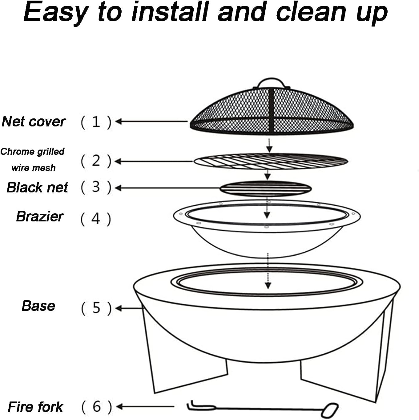Garden Fire Pit, Magnesium Oxide Base, Oor Circular Firepit Semi-Circular Charcoal and Wood Grill, Used in Outdoor Terrace Garden Backyard, Diameter 75CM