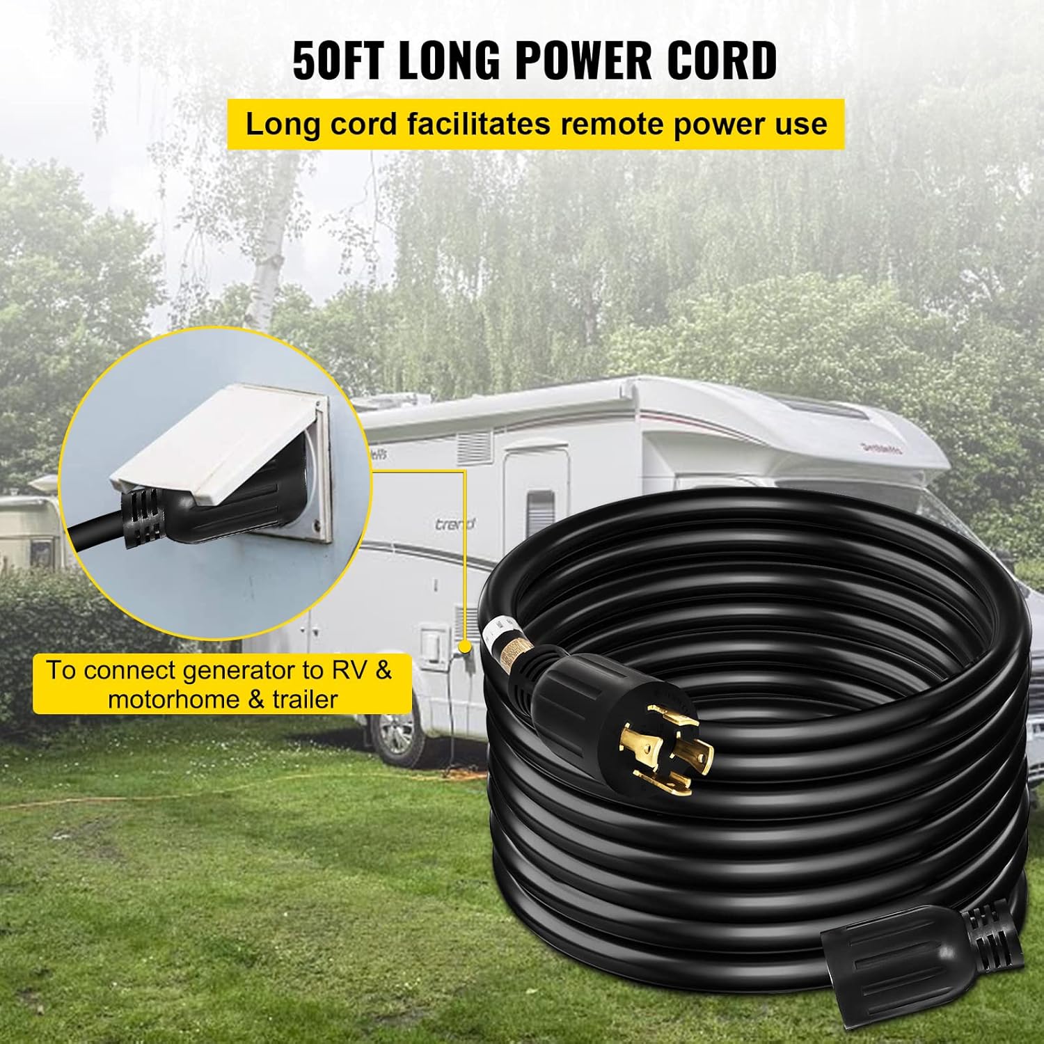 Happybuy 50 Ft Generator Extension Cord 30 Amp 10 Gauge