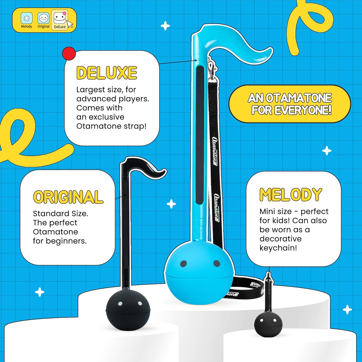 Otamatone Regular [Blue] and Otamatone Deluxe [Blue] Bundle Japanese Electronic Musical Instrument Portable Music Synthesizer Maywa Denki Award Winning Educational Fun Gift for Children Teen Adult