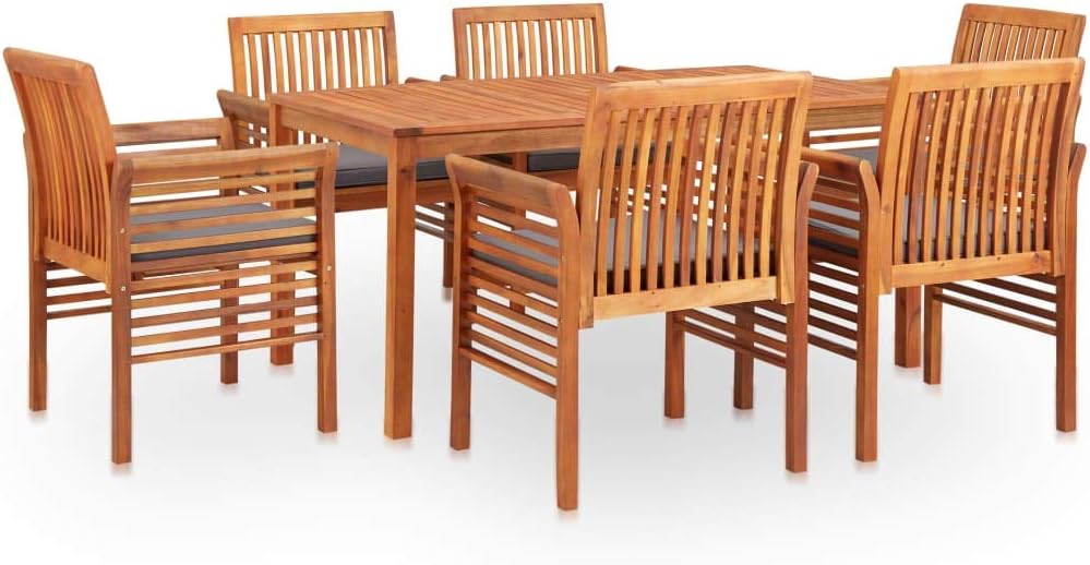 7 Piece Patio Dining Set with Cushions Solid Acacia Wood Garden Furniture