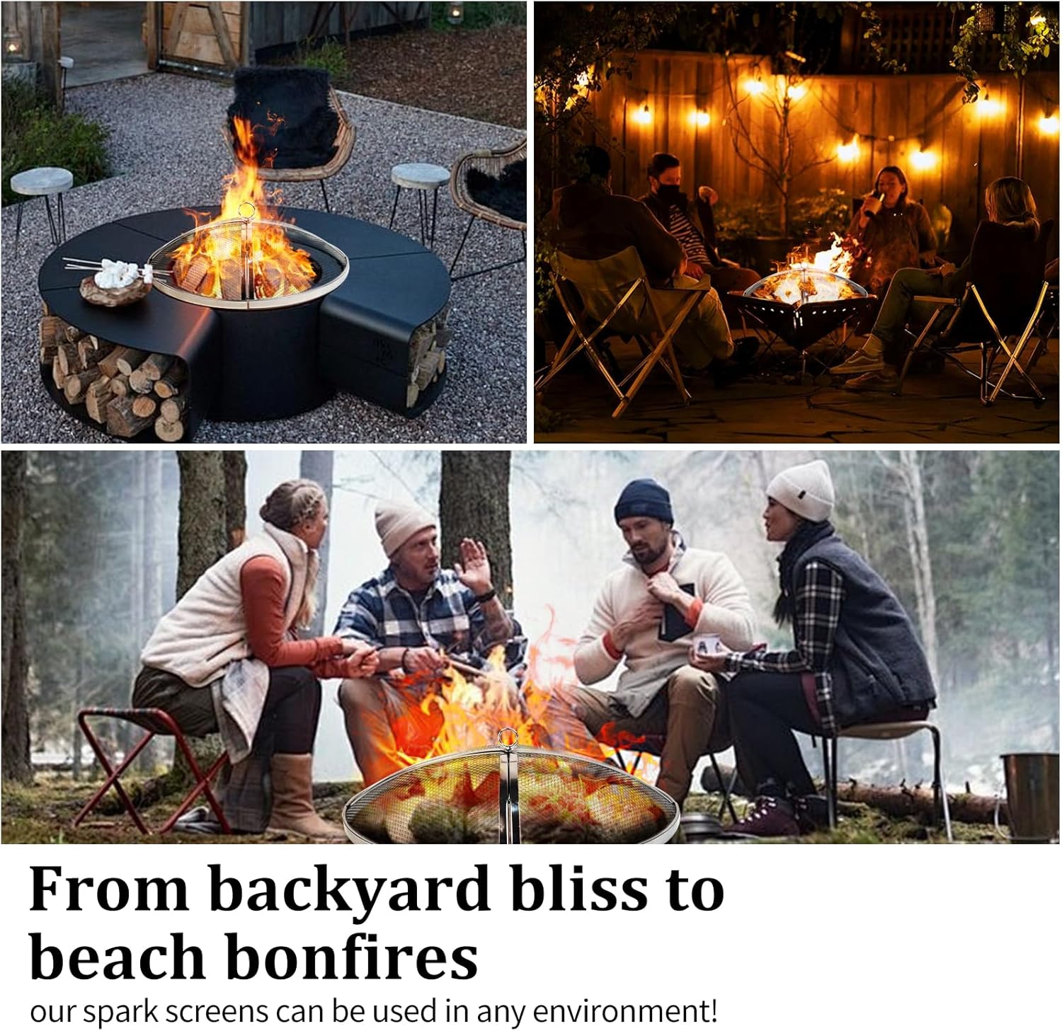 Fire Pit Spark Screen Compatible with Solo Stove Yukon, 27 inch Stainless Steel Mesh Fire Pit Screen Shield for Solo Stove Yukon Accessories with Fire Poker & Toasted Marshmallow Sticks