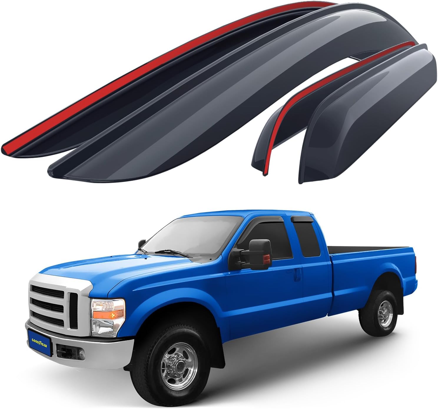 Goodyear Shatterproof Window Deflectors for Trucks Ford F250 F350 Super Duty 1999-2016 SuperCab, Tape-on Rain Guards, Window Visors, Vent Deflector, Vent Visor, Truck Accessories, 4 pcs-GY008528