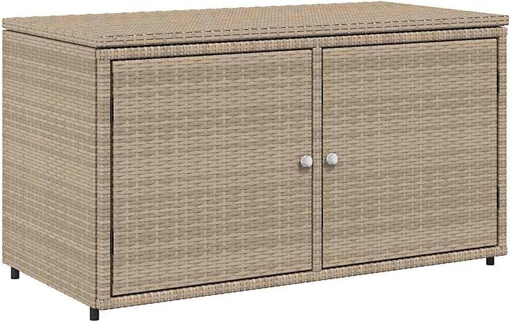 vidaXL Outdoor Storage Box, Deck Box, Poly Rattan with Magnetic Closure, Weather Resistant, for Patio and Balcony Organizing Cupboard Chest, Beige 43.3