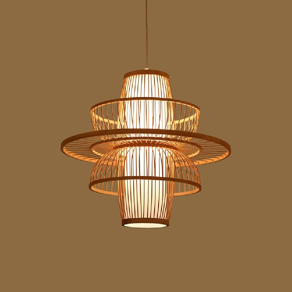 Chinese Style Bamboo Pendant Lamp,Layered Weaving E27 Chandeliers,Ceiling Hanging Light,Handmade Rattan Lampshades,Decorative Lighting Fixture for Bar Dining Rooms