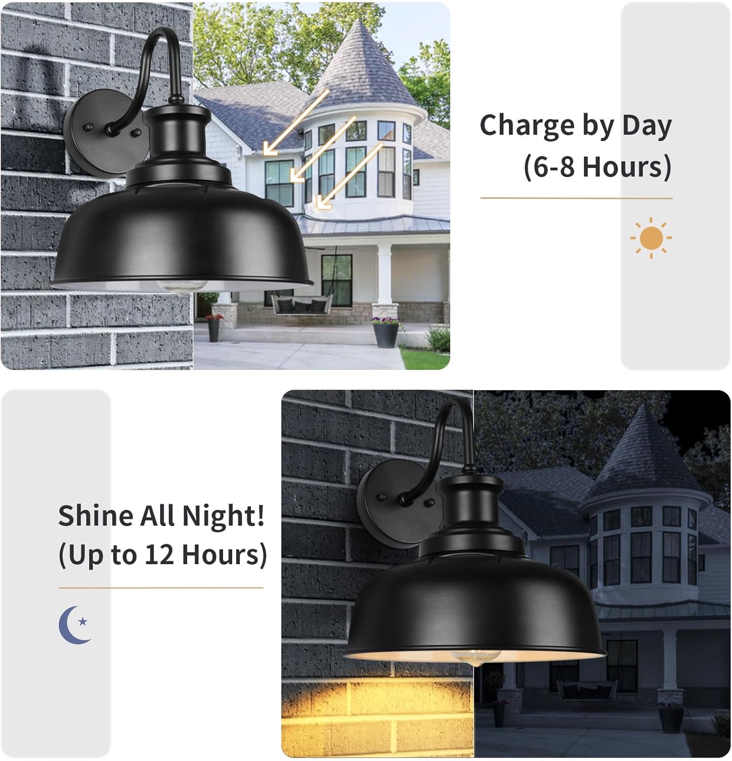 Solar Barn Lights for Outside, Outdoor Wall Lights Solar Powered, Farmhouse Exterior Wall Sconces, Industrial Exterior Lighting Fixture, Rustic Lantern for Garage, Barn, Shed,RZSR007-2