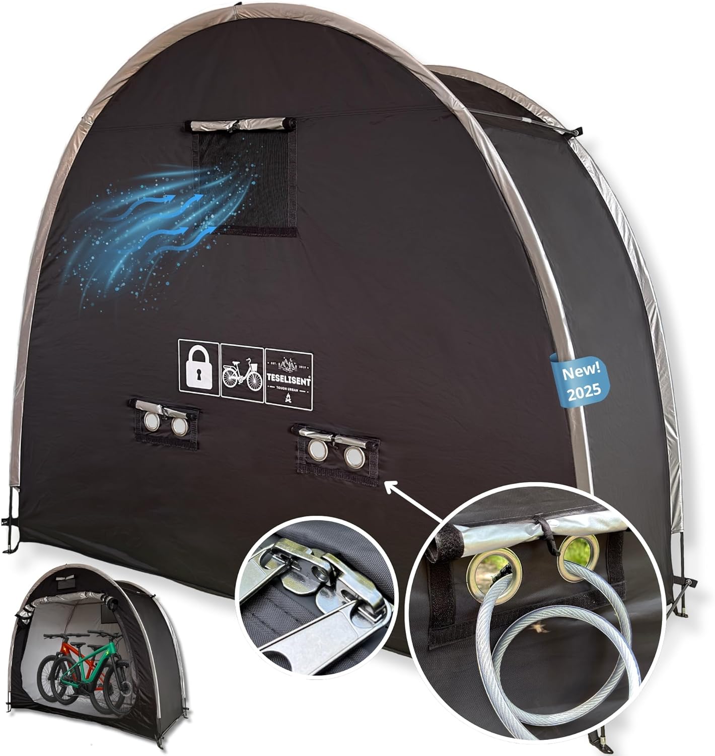 Anti-Theft Bike Storage Shed | Triple-Security Bike Tent: Rugged Lock-Ready Zipper, Rear Metal Anchors, Privacy Mesh | Outdoor Storage Shed | Portable Waterproof Bike Shed | 2 Std Bikes or 1-2 e-Bikes