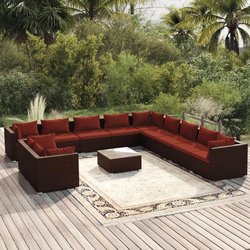 12 Piece Patio Lounge Set with Cushions Brown Poly Rattan,Premium Rattan Patio Lounge Set with Modular Design for Optimal Relaxation Patio Furniture Sets, Outdoor Furniture Sets