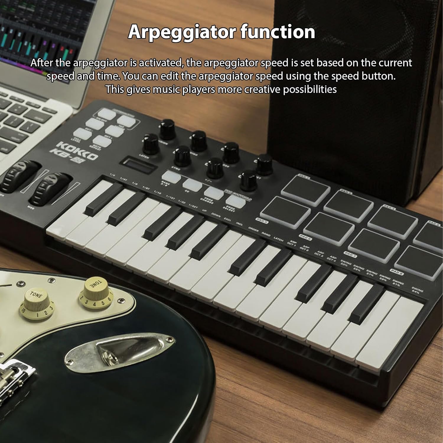 USB MIDI Keyboard, 25 Key Controller Beat Maker Machine Beat Maker Machine Keyboard Portable Arranging Strike Pad USB 5V Power Supply for Music Production