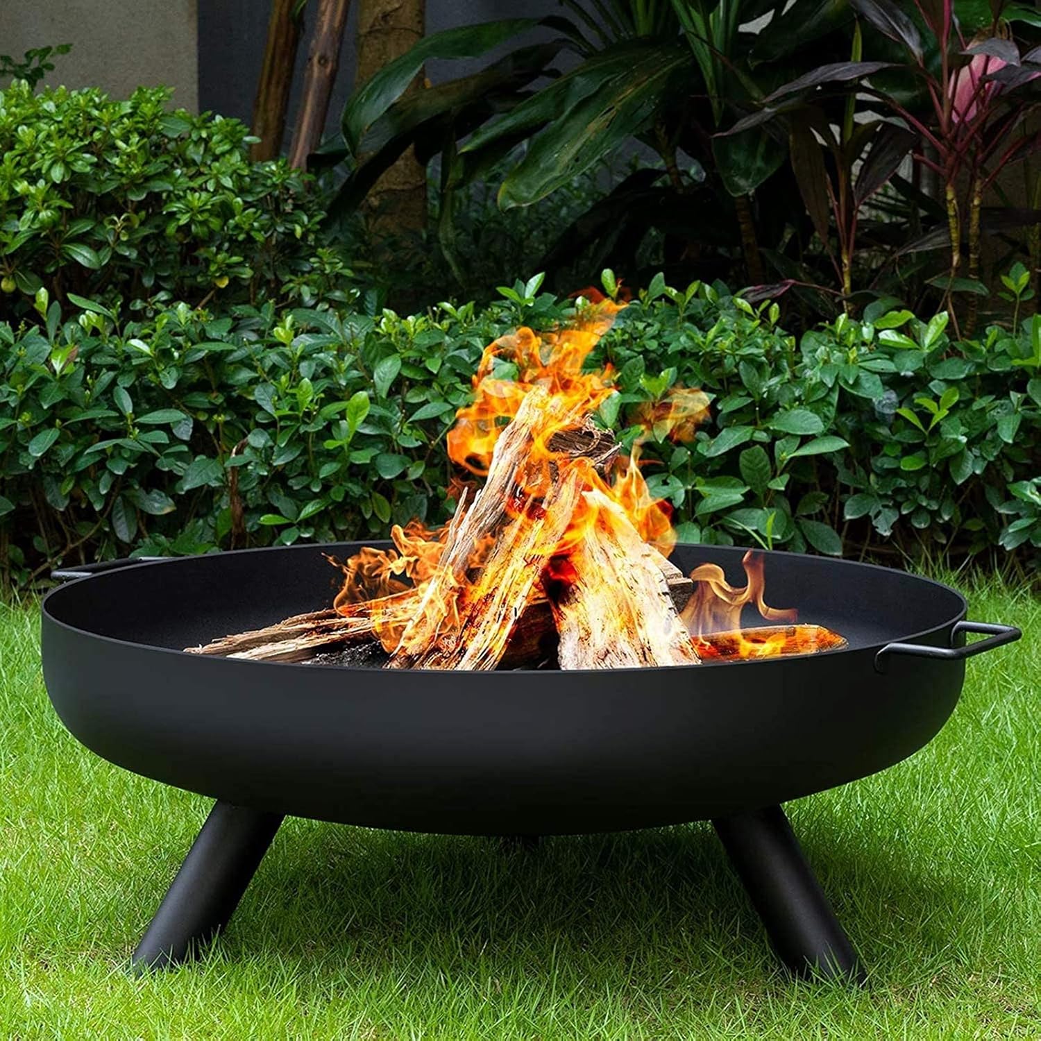 Outdoor FireBowl,28 inch Wood Burning Large Round Fire Pit,Cast Iron Rust Proof Stove,Heavy Duty Metal Fireplace