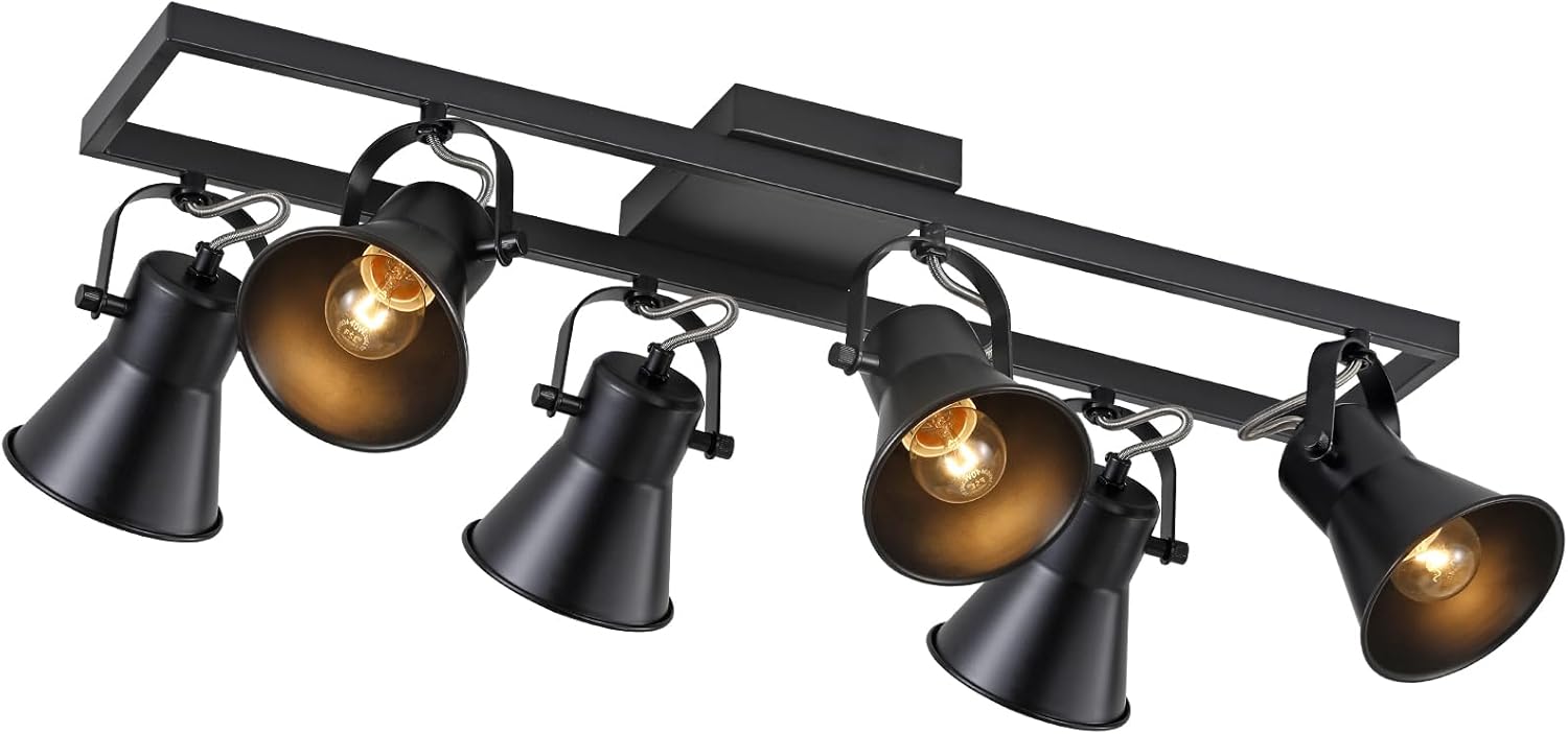 KEESFU Modern Kitchen Track Lighting Fixtures Ceiling,Black 6 Light Track Lighting with Rotatable Light Heads,Industrial Ceiling Spotlight for Kitchen Living Room Laundry Entrance.