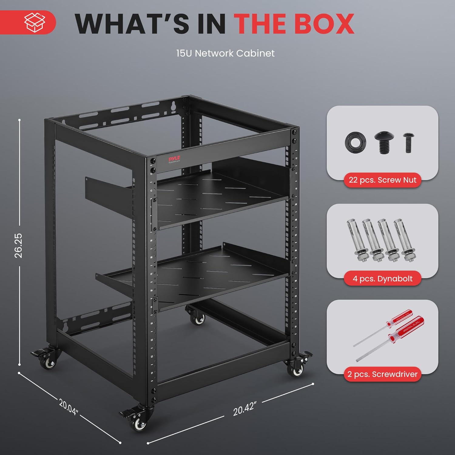 Pyle 15U Server Rack Network Cabinet - Open Frame Rack, Wall Mountable Heavy Duty Designs for Servers & AV Gear | Compatible with 19