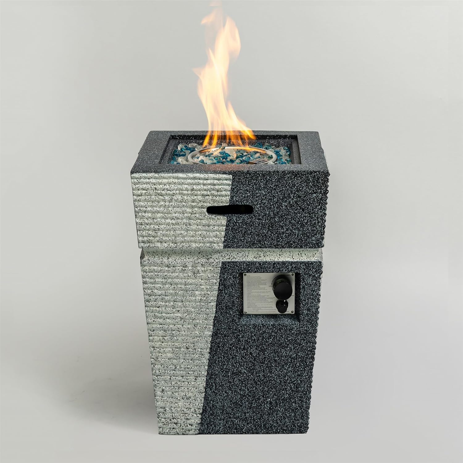 Outdoor Propane Fire Pit Column - Magnesium Oxide Construction, 40,000 BTU Heat Output, Electronic Pulse Ignition, Includes Glass Rocks & Rain Cover for Patio Warmth & Ambiance