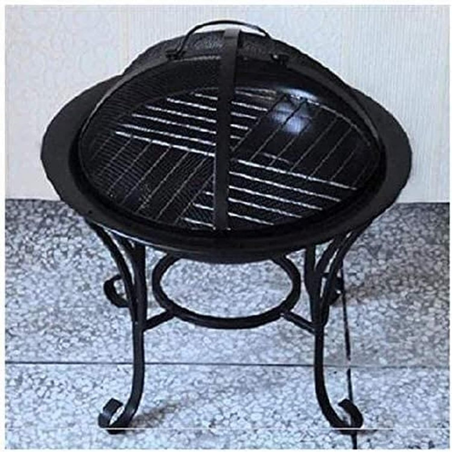 Garden Fire Pit Portable Grill Barbecue Rack Outdoor Fire Large Bonfire Wood Burning Patio Coal Grill Firepit for Grill Charcoal Grill with Spark Screen with Cover BBQ Cooking for Camping S