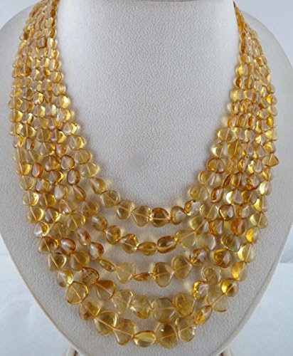 Natural CITRINE HEART SHAPED Beads Necklace 19 INCHES 5-10mm