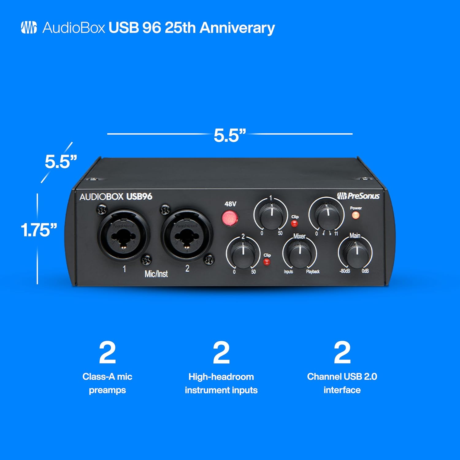 PreSonus AudioBox 96 25th Anniversary USB Audio Interface with Studio One Artist DAW Recording Software