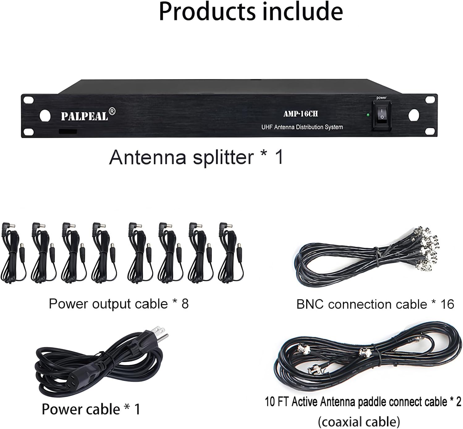 AMP-16CH 16 Channels UHF Wireless Antenna Power Distribution System,14 Outputs + 2 Cascade Ports,Microphone Antenna Splitter,Antenna Amplifier,Signal Amplifier for Wireless Microphone