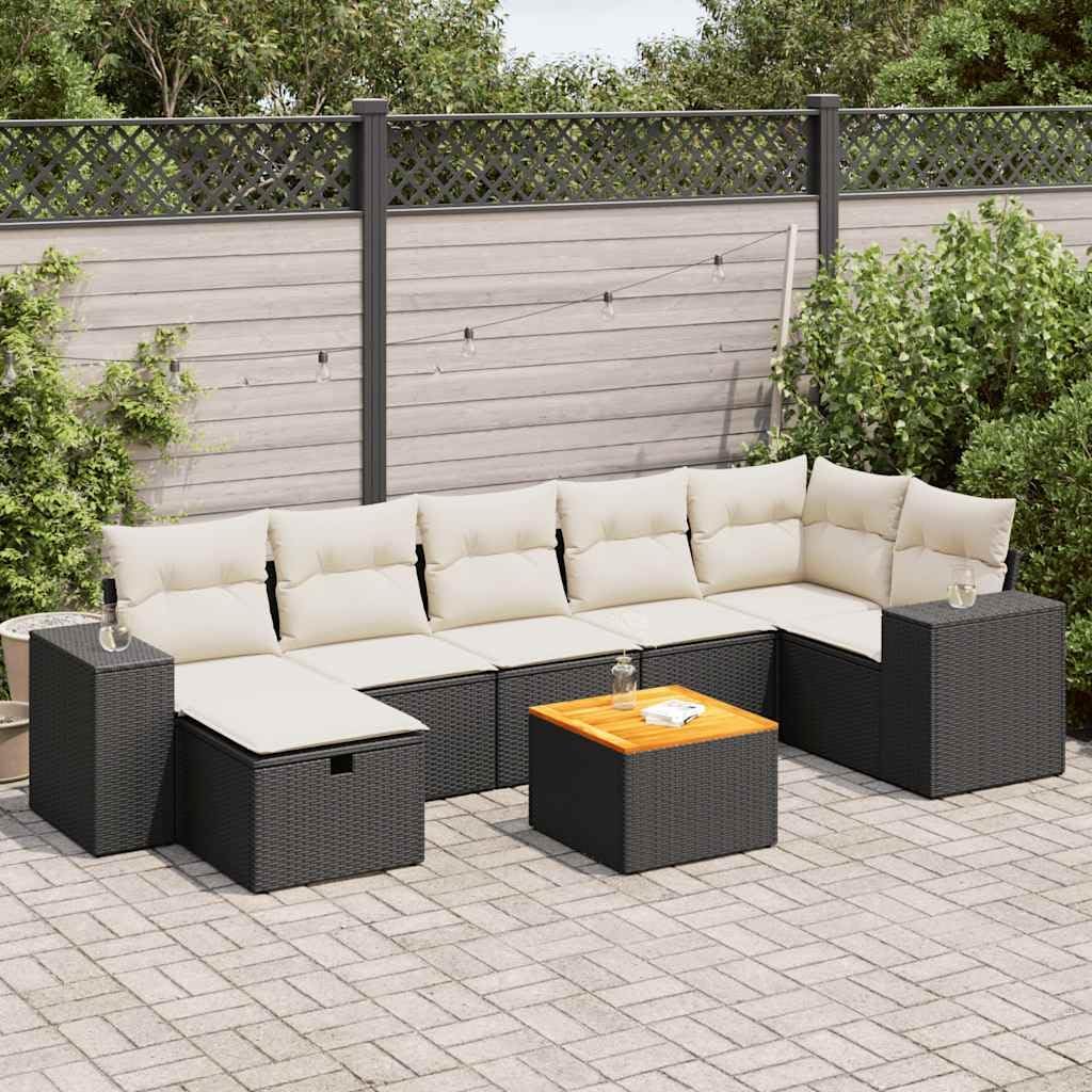 Large Modular Garden Sofa Set, Black Cream White PE Rattan Outdoor Patio Furniture, Sectional Seating for Backyard Terrace Balcony