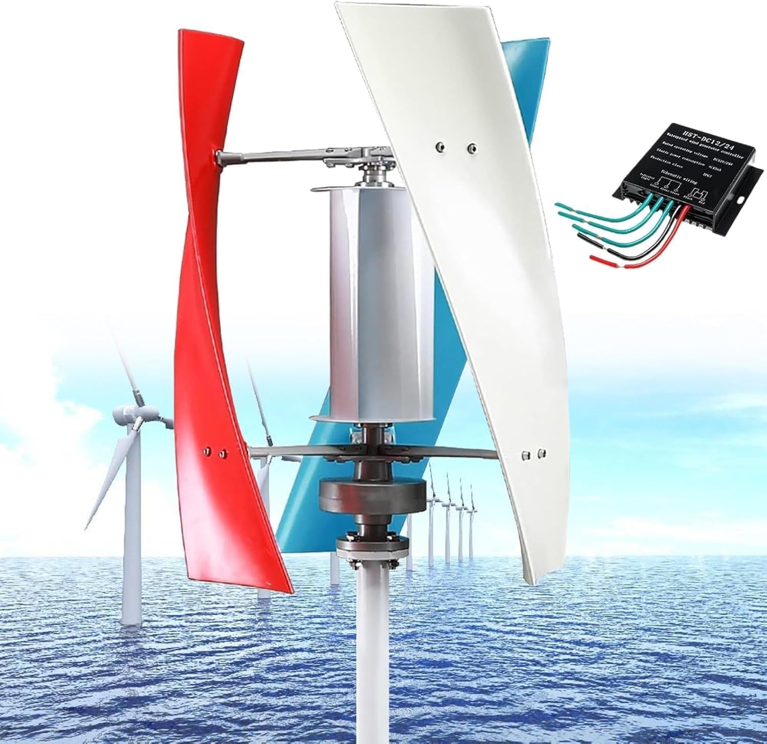 14000W Silent Vertical Wind Turbine with MPPT | Multi-Voltage (12V-220V) for Home & Street Use (Red, 12V)