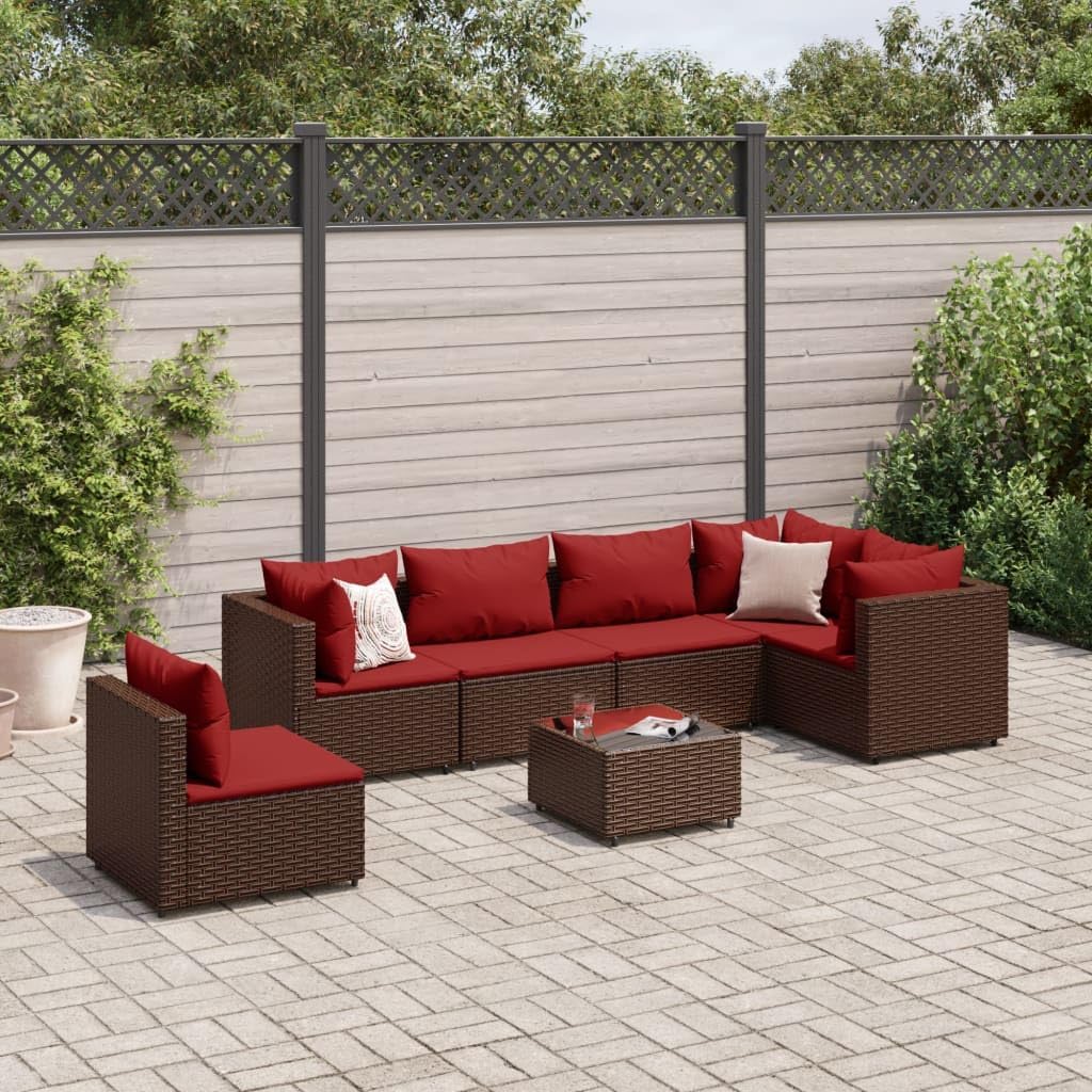 Furniture Sets 7 Piece Patio Lounge Set with Cushions Brown Poly Rattan,Comfortable Rattan Outdoor Lounge Set: for Your Backyard, Patio or Terrace Garden Conversation Sets