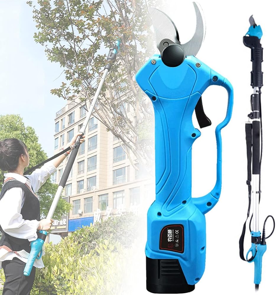 Electric Pruning Shears with Extension Pole, Powered Pruner Professional Cordless Branch Cutter, Trimmers 28mm/40mm Cutting Diameter, with 3pcs Lithium Battery,40mm