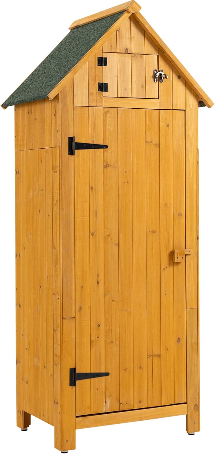 Campfun Storage Shed Outdoor Waterproof, Outdoor Storage Cabinet Wooden with Waterproof Roof, Garden&Pool Storage Closet Lockable with Removable Shelf, Tool Shed Outside Patio Backyard Lawn, Natural+S