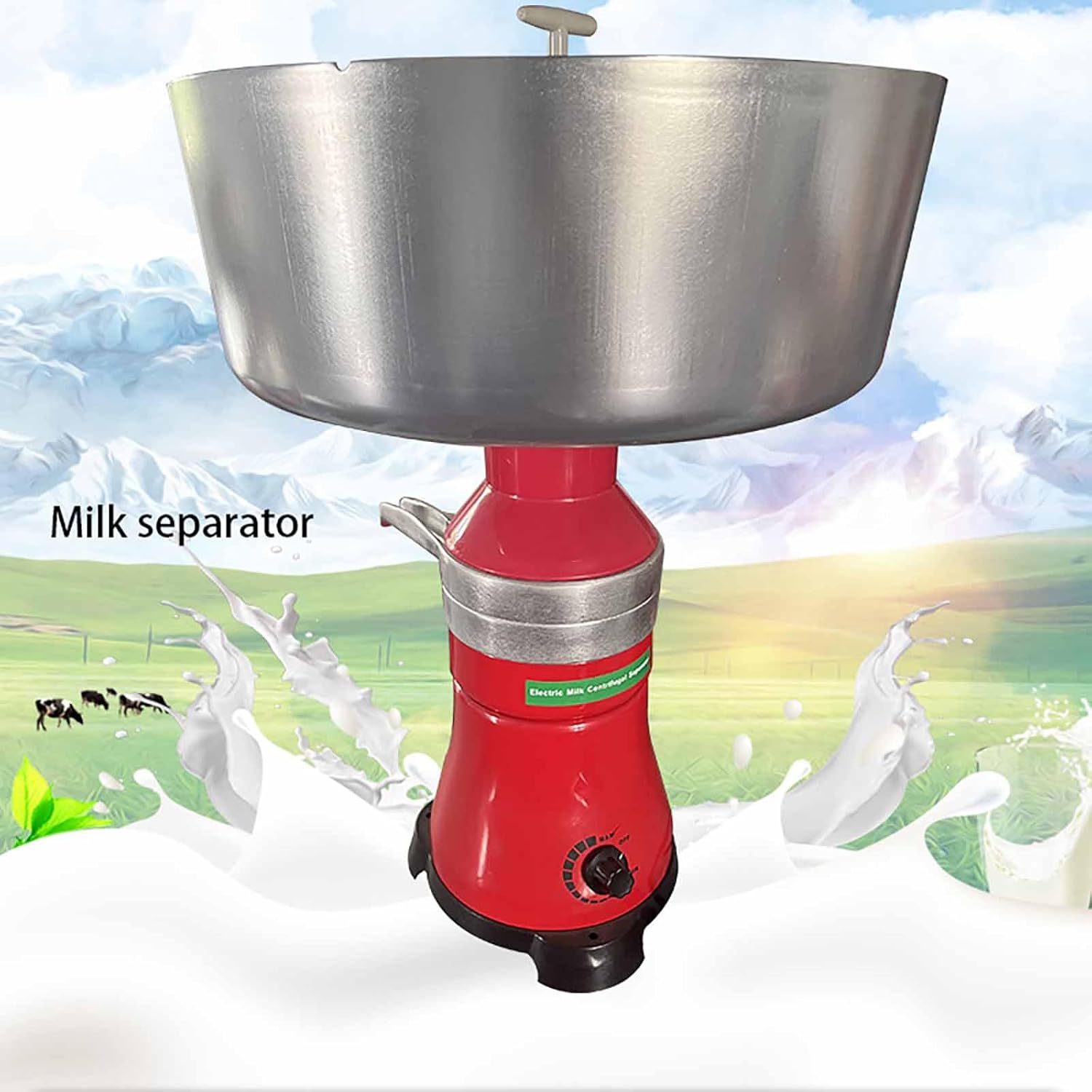 Electric Milk Cream Separator Machine, Aluminum Alloy Cream Skimmer for Cow, Goat, and Sheep Milk, 12L Centrifugal Butter and Milk Separator