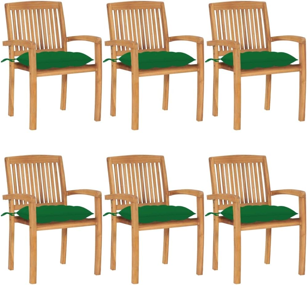 Patio Chair Stacking Patio Chairs with Cushions 6 pcs Solid Teak Wood