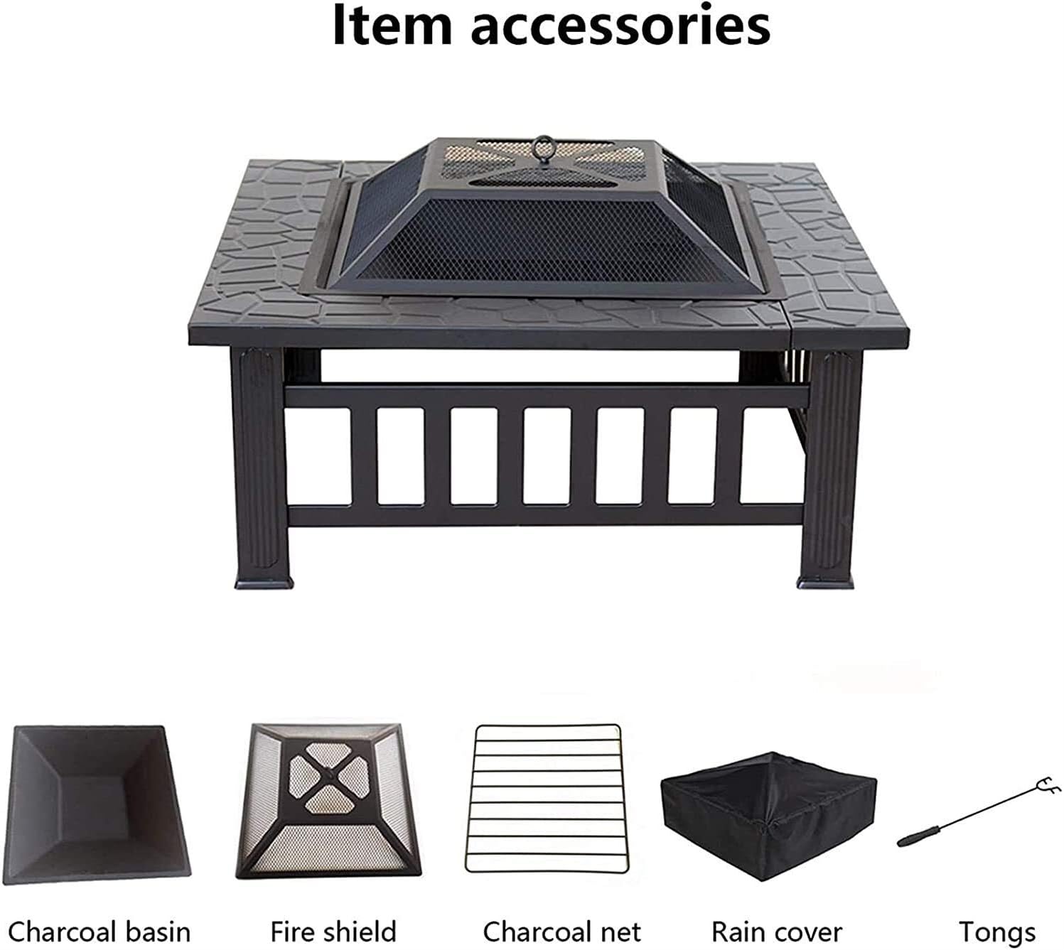 Fire Pits Outdoor Wood Burning Outdoor Square Metal Firepit Backyard Patio Garden