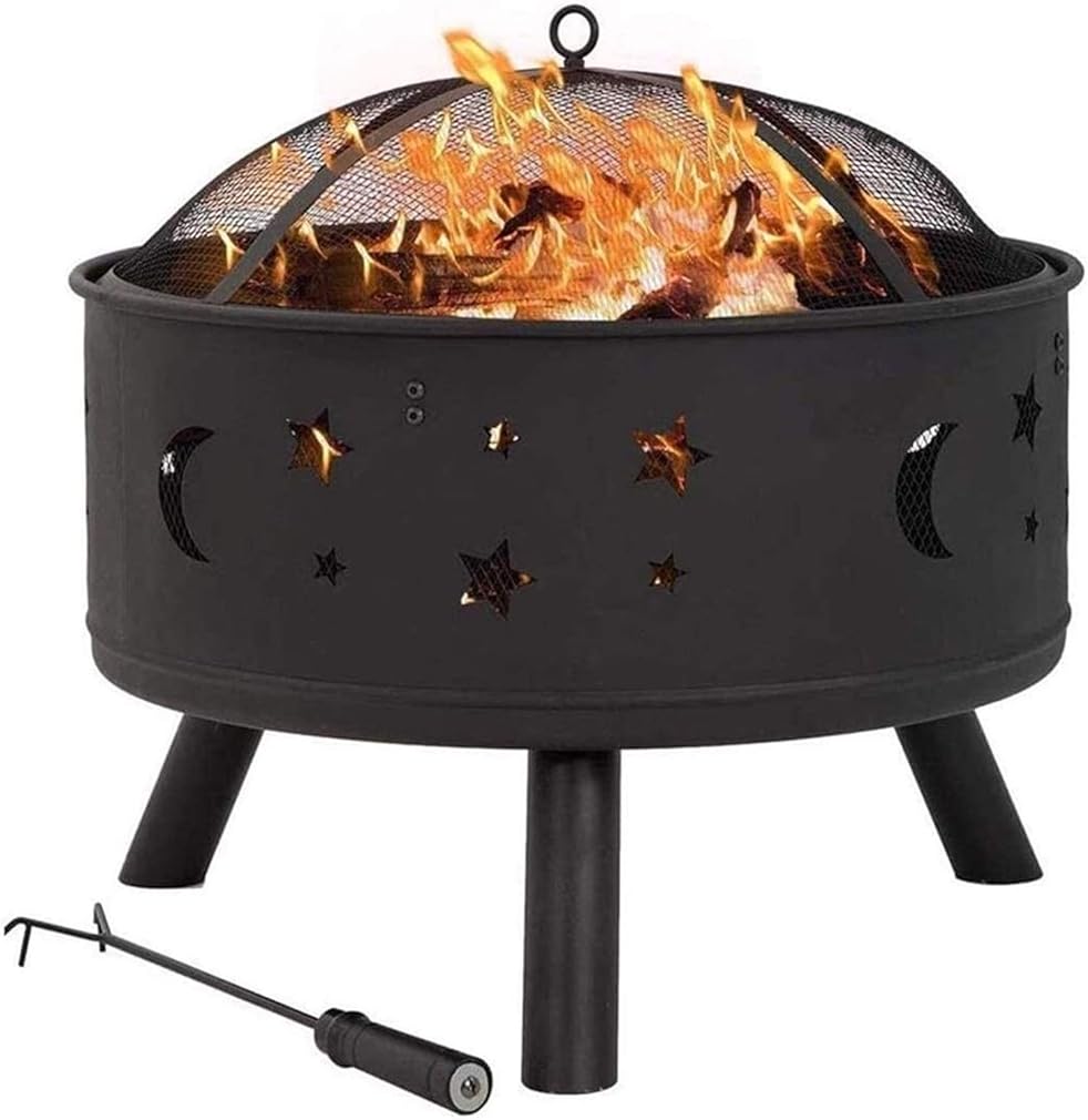 Fire Pits Outdoor Wood Burning Bowl, 24 Inches Diameter Wood Burning Steel Fire Patio & Backyard Firepit