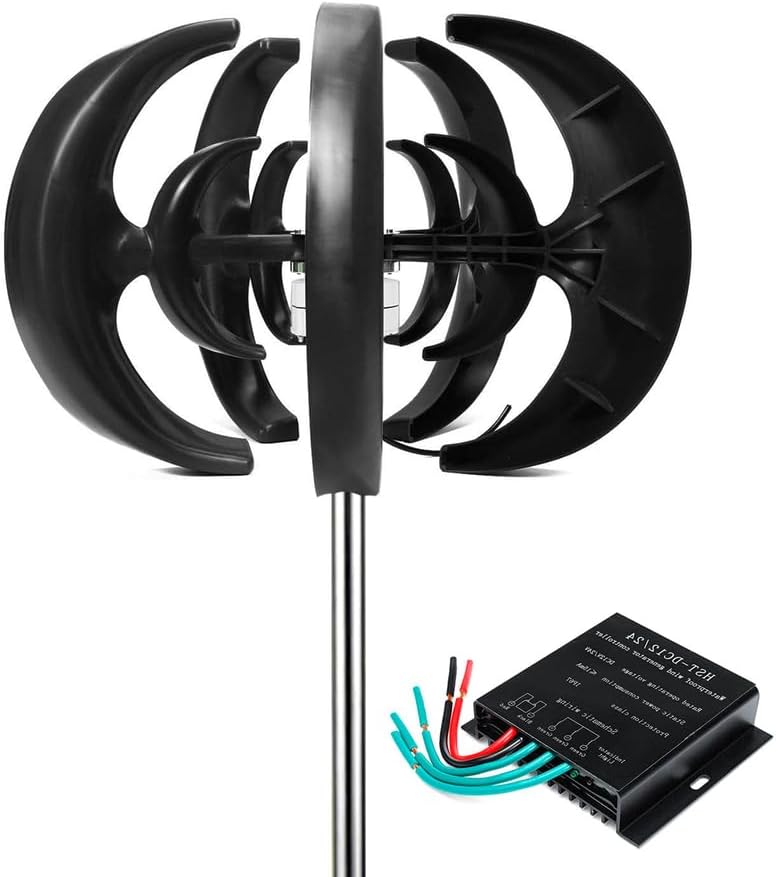 DIY Vertical Axis Wind Turbine Kit 12V 24V 48V 220V 5 Blade Wind Power Generator for Home, Outdoor, Garden Lighting 1000W-5000W (Black)