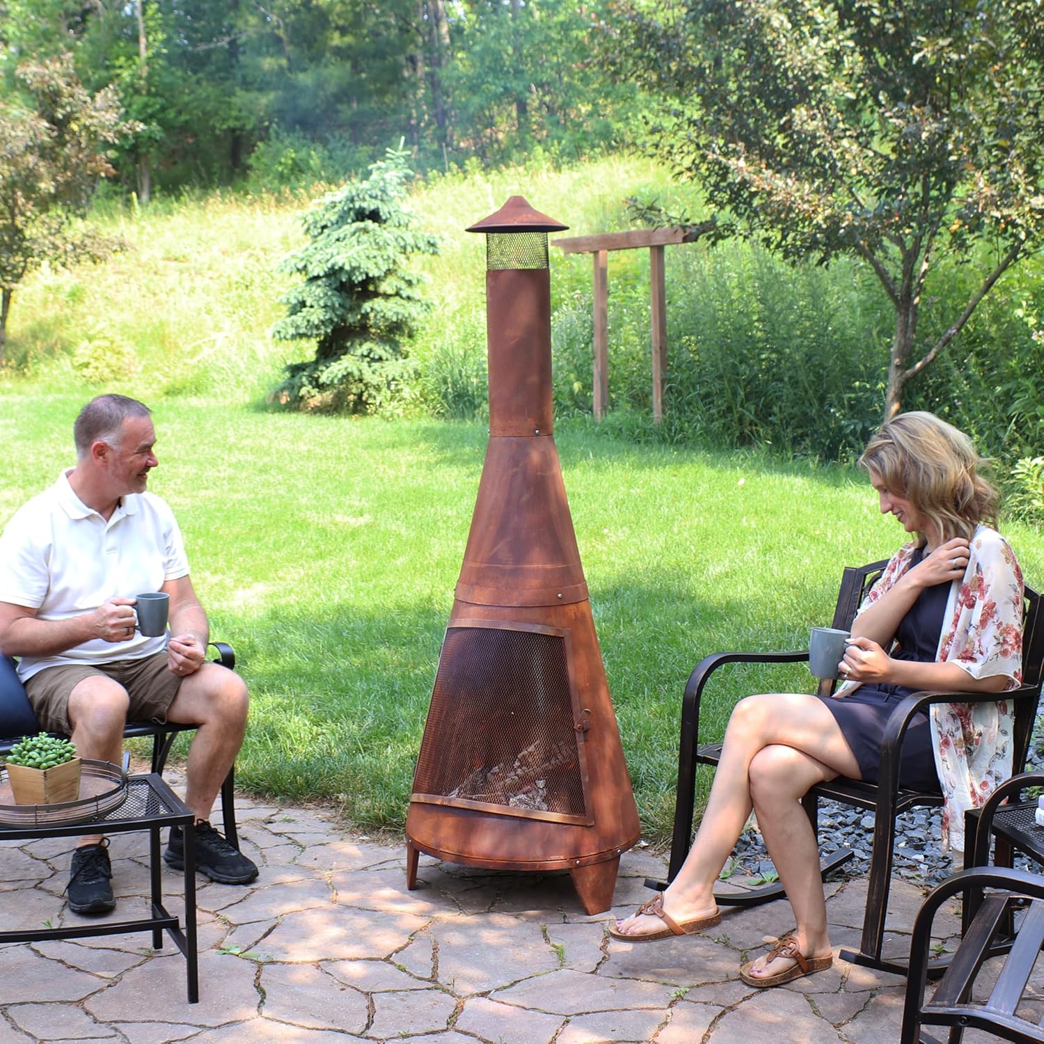 Sunnydaze 70-Inch Rustic Chiminea Outdoor Fireplace - Outdoor Wood-Burning Chiminea Fire Pit - Chimney Fire Pit