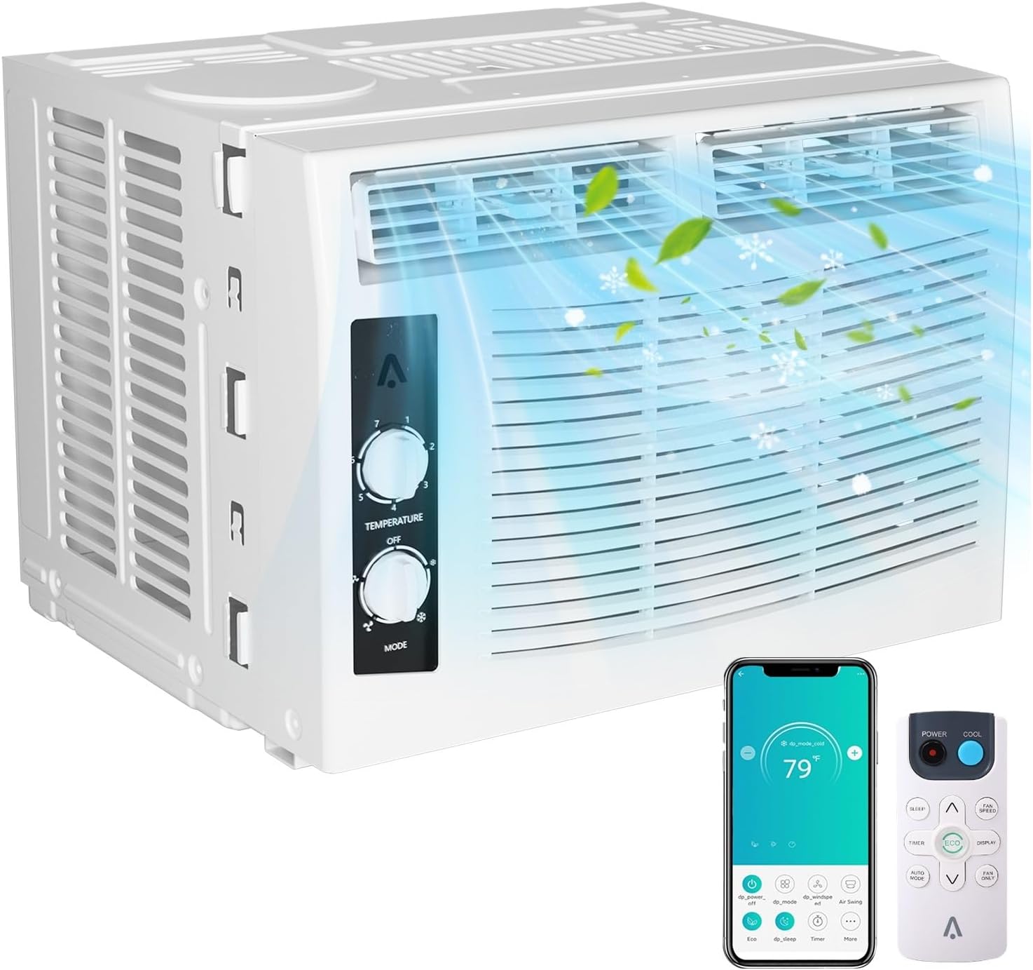 5000 BTU Window AC Unit with Remote - Cools Rooms 150 Sq.Ft, Low-Noise & Energy Saver for Bedroom, Office, Dorm (Quick-Install Kit)​