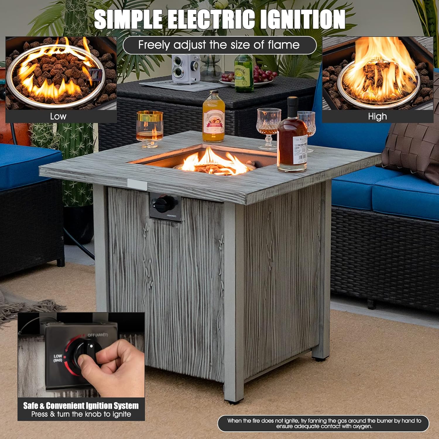 Giantex 28” Patio Fire Pit Table - 2-in-1 40,000 BTU Gas Square Fire Table with Lid & Lava Rocks, Metal Frame, PVC Protective Cover, CSA Certificated Propane Fire Pits for Outside, Poolside, Backyard