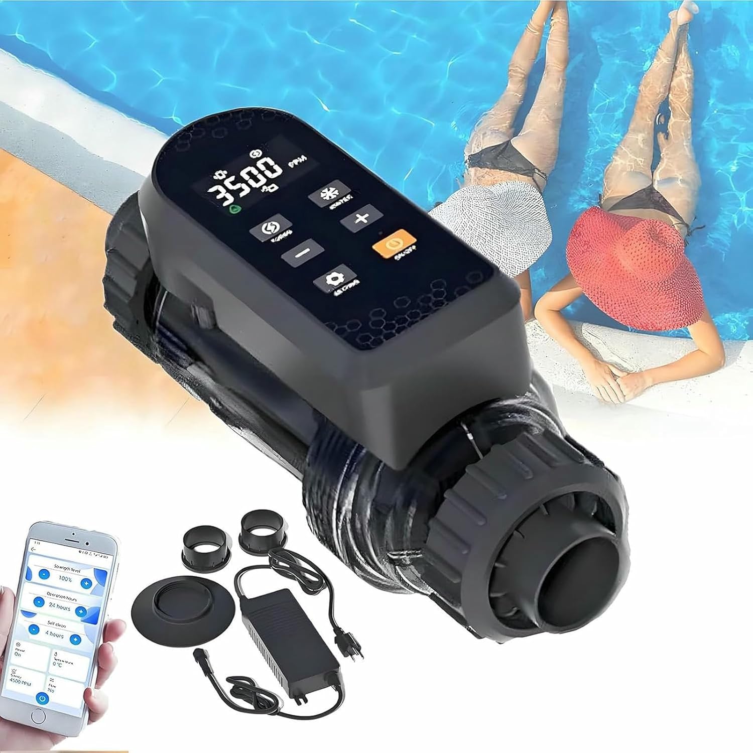 Salt Chlorinator for Swimming Pools with Titanium Cell, WiFi Application Salt Chlorine Generator for Pools