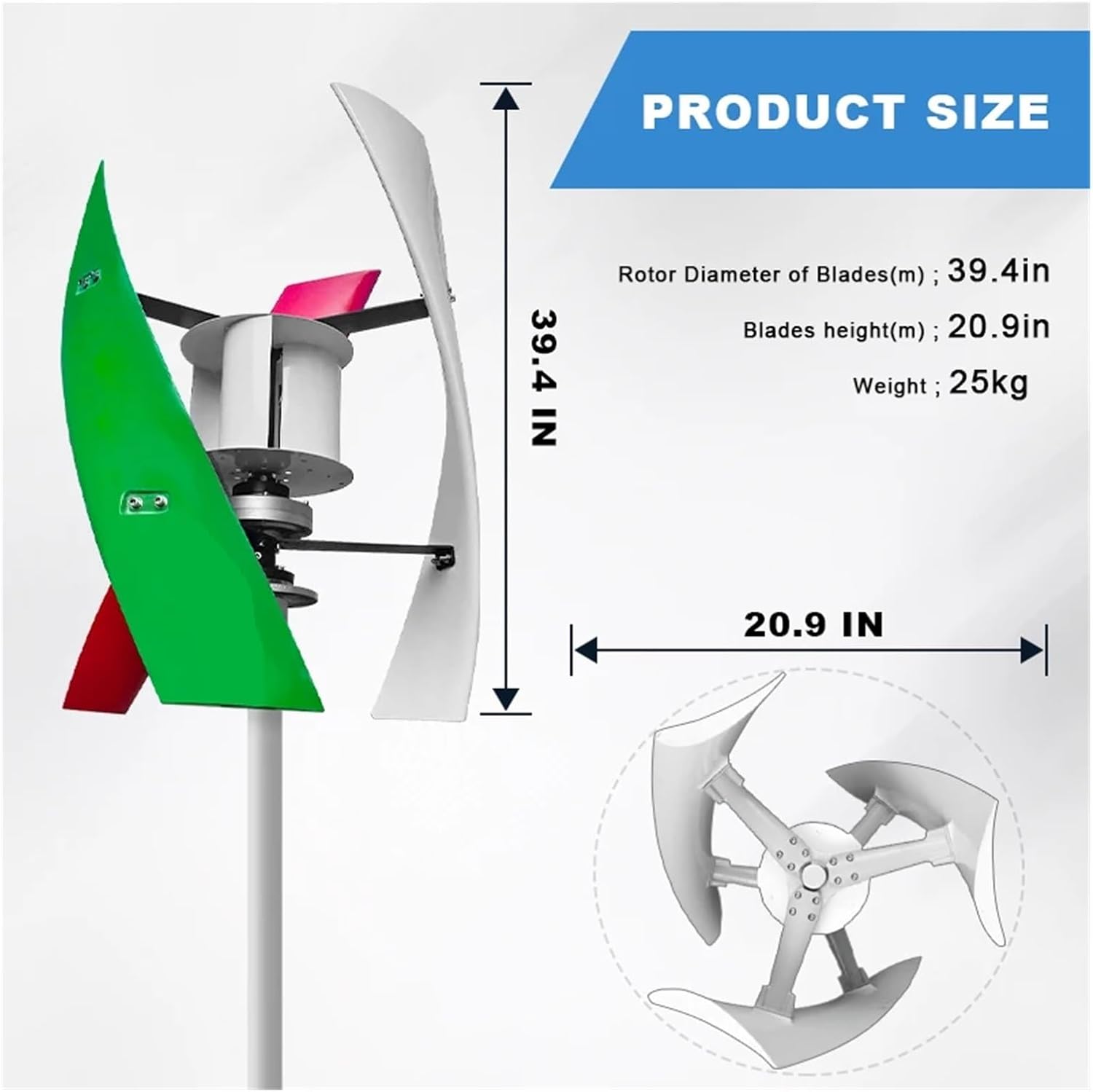 Wind Turbine Generator Kit, 5000W Vertical Wind Turbine Yacht Farm Family Farm Low Wind Speed Starting Wind Turbines for Hybrid Solar Wind System(24V)