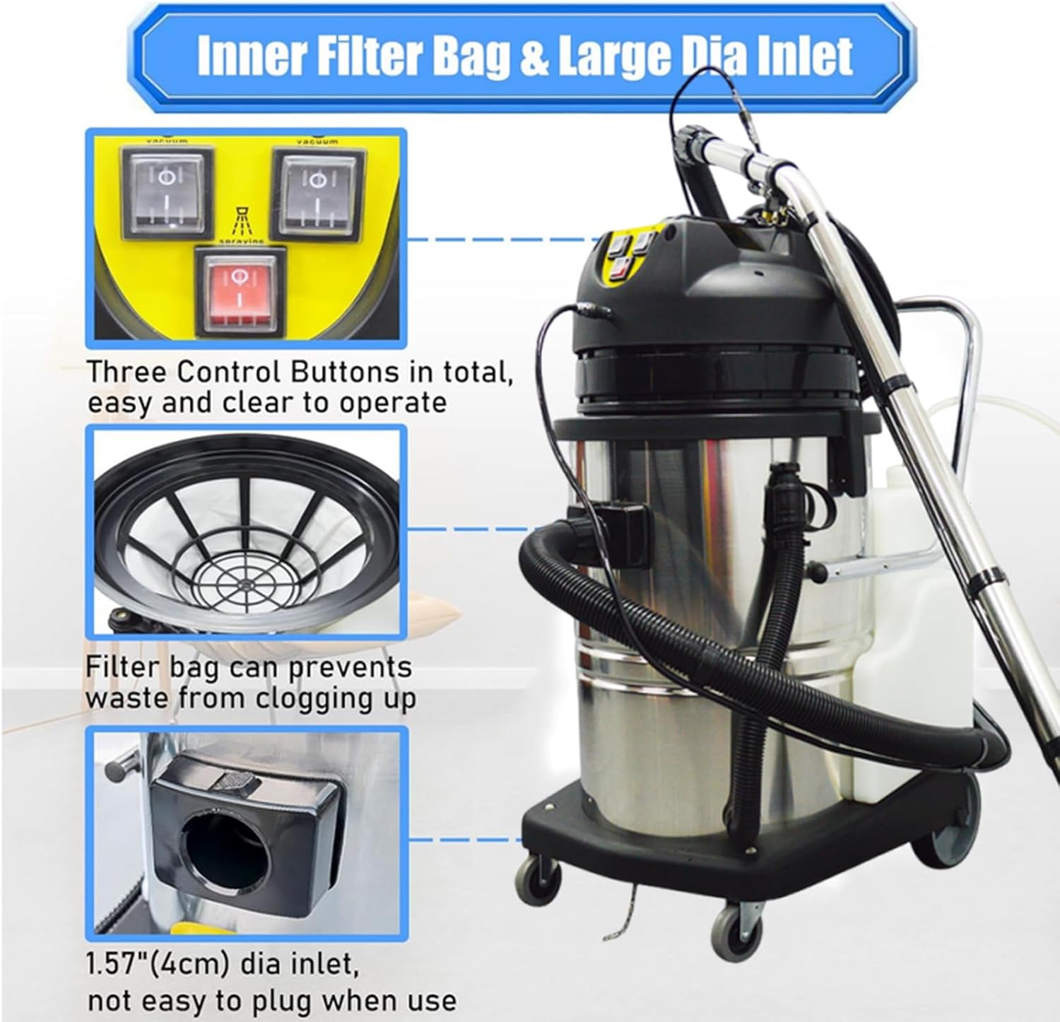 Commercial Carpet Cleaner 80L/21Gal Heavy-Duty 3 in 1 Extractor Machine (Spray,Vacuum,Wash) for Hotel/Office with 23ft Cord & Steel Drum 2000W 110V