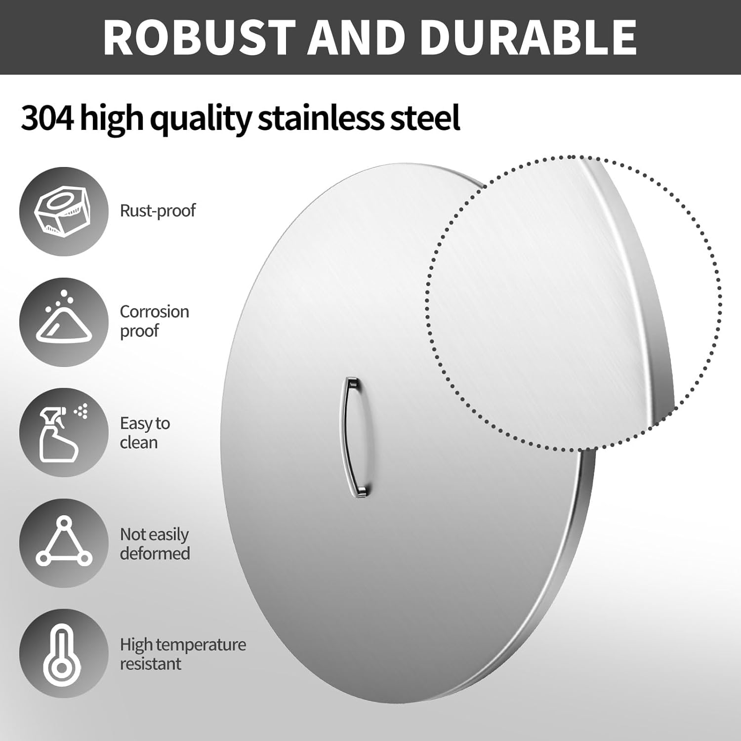 RYFT Fire Pit Lid Round, 34'' Fire Pit Lid, 304 Stainless Steel Fire Pit Cover, Fits 30