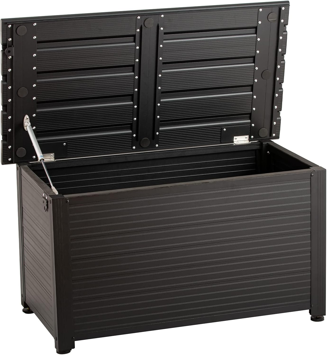 TECSPACE 55 Gallon Aluminum Deck Box, IP65 Waterproof Level Patio Storage Box, 221 Lbs Bearing Capacity, for Pool & Sports Equipment & Garden Tools Storage (Black)