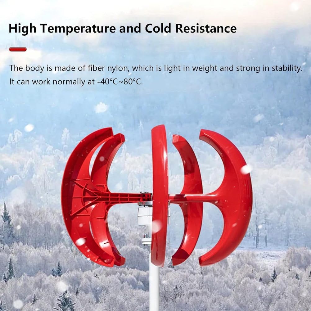 8000W Vertical Wind Turbine Generator with 5 Blades, Red Wind Motor for Garden & Boat Controller Power Producer Equipment