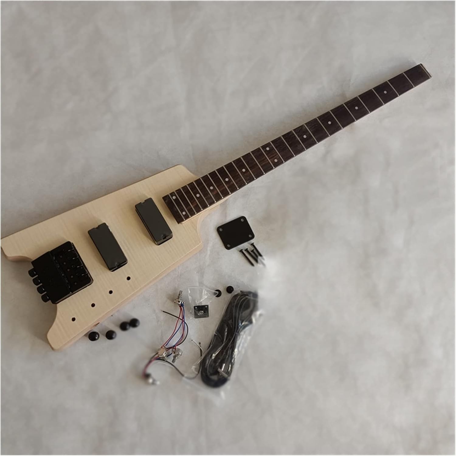 4 String Unfinished Headless Electric Bass Guitar Kit Mahogany Wood Body Unfinished Guitar Set
