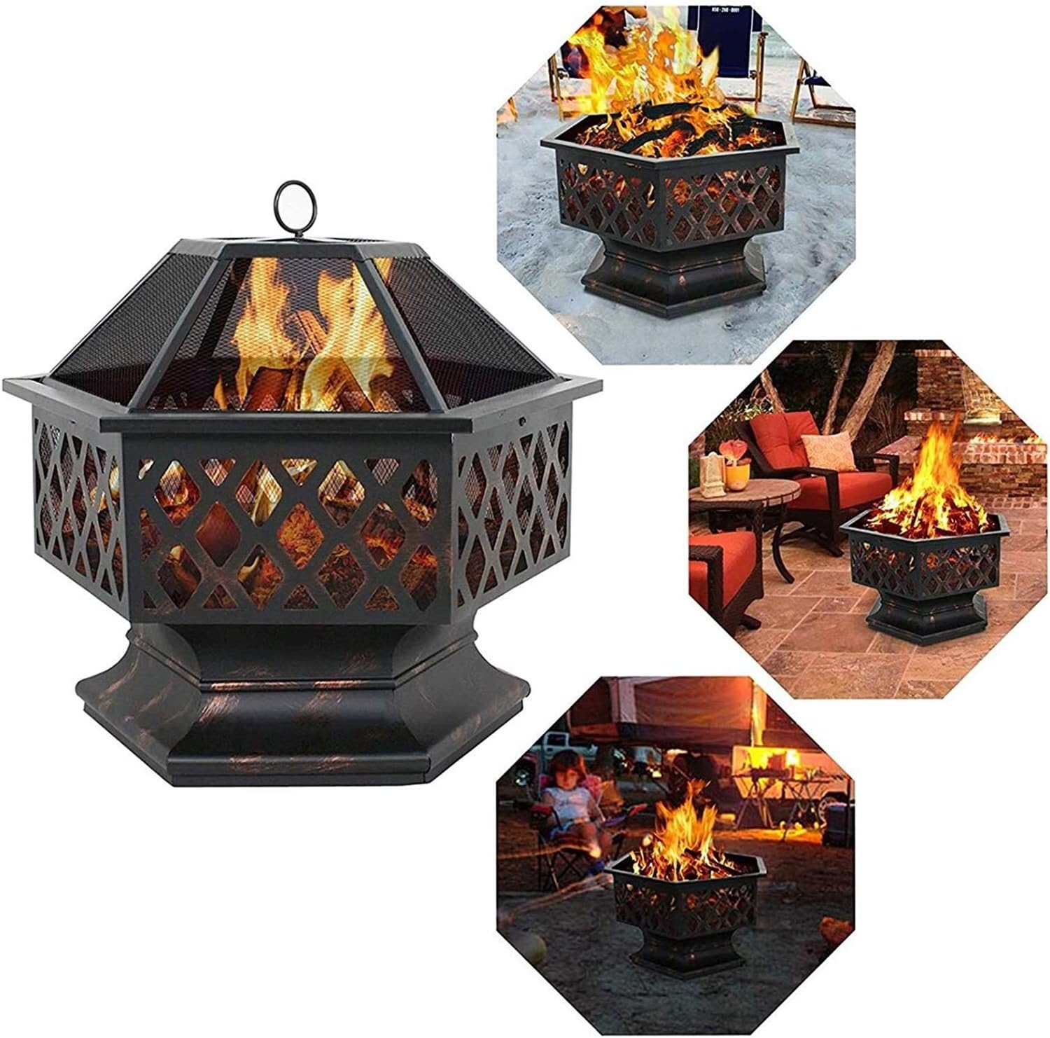 Fire Pits Outdoor Wood Burning Wood Burning Fireplace Fire Pit Bowl with Spark Sn Cover